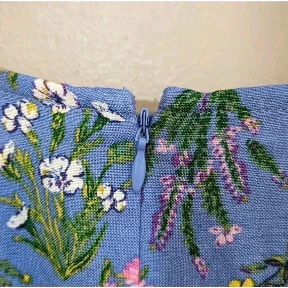 Loft Blue Floral Puff Sleeve Linen Blend Dress NEW Size 4T 4 Tall Short Sleeve - Picture 7 of 8